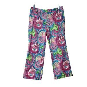 Island Republic Crop Pants Casual Mid Rise Pink Blue Paisley Women’s Size 10